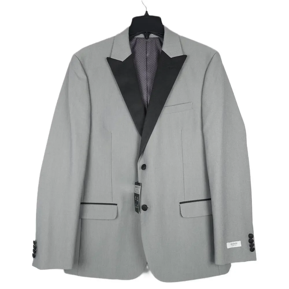 Alfani Mens Slim Fit 2 Piece Tuxedo Suit 46L 34x34 Grey Black Stretch Tech NWT